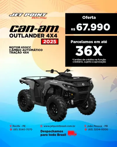 CAN AM OUTLANDER 500 4x4 AUT 2025, Pronta Entrega, PARCELAMOS 36x