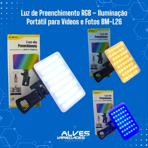 Luz de Preenchimento RGB - Iluminação Portátil para Vídeos e Fotos BM-L26