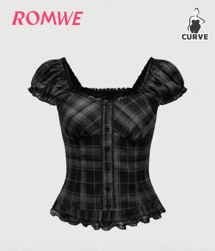 Blusa xadrez com manga bufantes