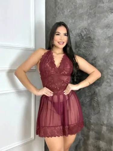 Camisola sexy de tule com calcinha no atacado 16,50