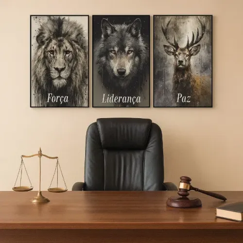 Conjunto Quadros Decorativo Leão Lobo Alce