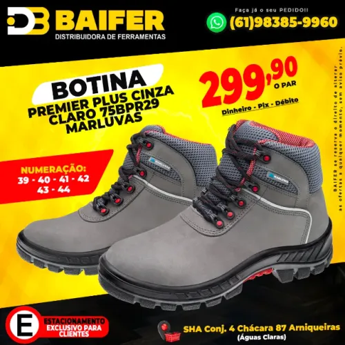 Botina Premier Plus Cinza Claro 75BPR29 Marluvas