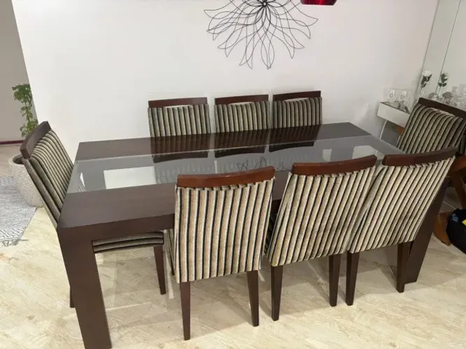 Mesa De Jantar 8 Lugares - Vidro E Madeira