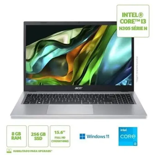 Notebook Acer Aspire 3 intel Core I3 - N305, 8GB RAM, 256GB SSD, Usado em otimas condições