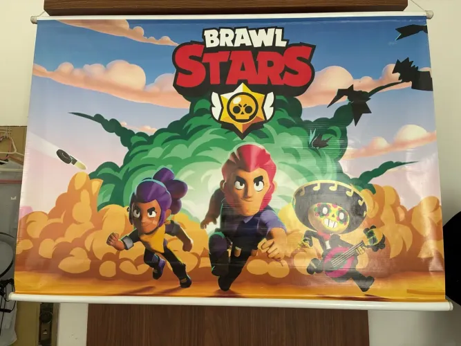 painel / banner em lona Brawl Stars com bastão, tamanho padrão de festa usado 1x $50