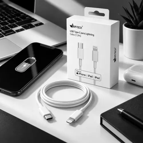 Cabo USB C para Lightning, Certificado Apple, 1,5m, Branco, App-tech