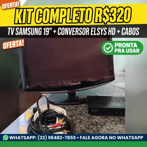 Kit TV Samsung 19" + Conversor Digital Elsys HD + Cabos - R$320