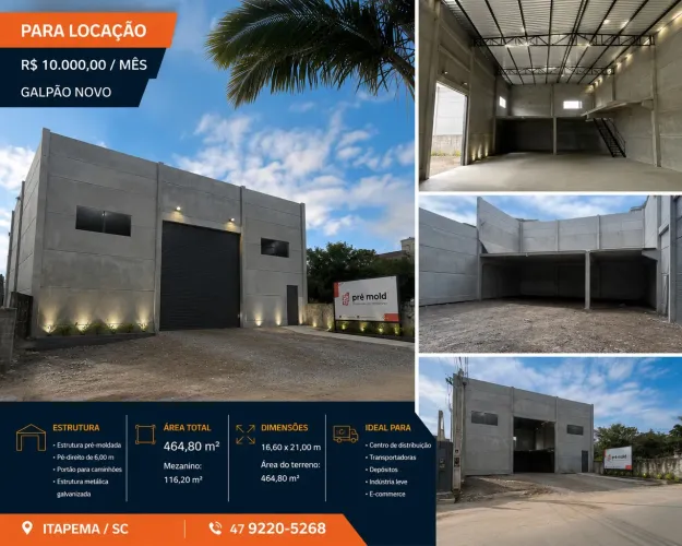 GALPÃO COMERCIAL NOVO PARA LOCAÇÃO - ITAPEMA/SC