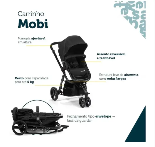 Travel System Safety 1st, Mobi Duo, Full Black (NA CAIXA/NOVO)