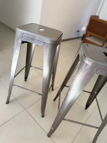 Par de Banquetas Altas Tolix Iron Prata - 76cm (Estilo Industrial)