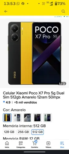 Celular Xiaomi Poco X7 Pro 5g Dual Sim 512gb Amarelo 12ram 50mpx