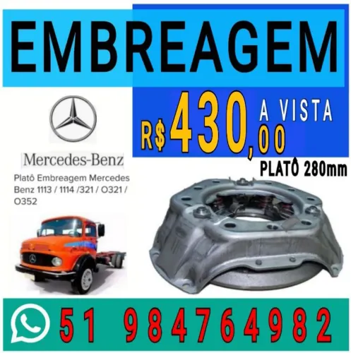 EMBREAGEM PLATO DO CAMINHÃO E ÔNIBUS MERCEDES BENZ MODELO 1111,1113 COM 280 MM DE DIAMETRO