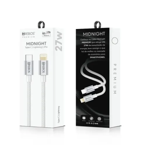 Cabo Usb-c P/ Lightning 27w Hrebos Midnight - Cb-362i Branco *ENTREGA GRÁTIS*