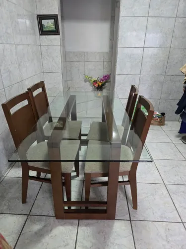 Mesa tampo de vidro quarto cadeiras