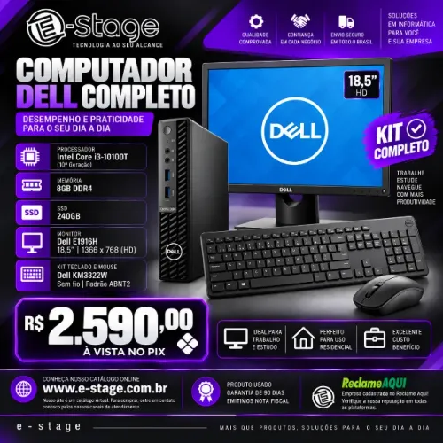 Desktop Dell Optiplex Mini PC | Monitor Dell E1916H | Teclado e Mouse sem fio Dell