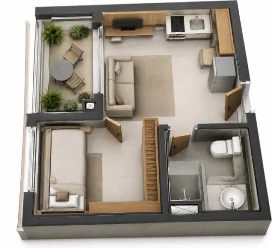 Studio à venda com 28m², 1 quarto e sem vaga