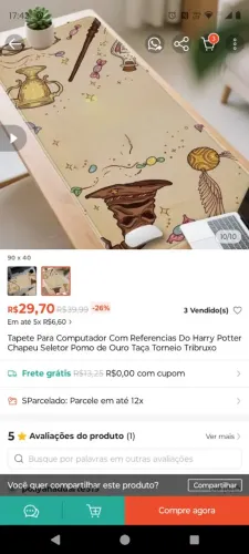 Vendo mouse pad novo original Harry Potter