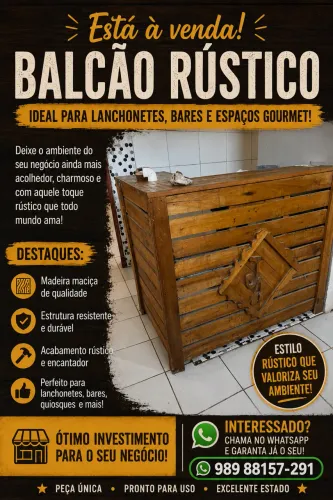 É um balcão de madeira rústico