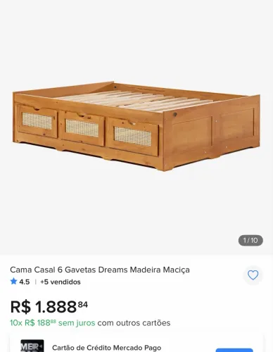 Cama Casal 6 Gavetas Dreams Madeira Maciça Obs: Produto marrom escuro OPORTUNIDADE