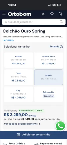 Colchão Ortobom - Queen Spring Ouro