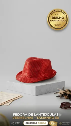 Chapéu Fedora Lantejoulas Vermelhas