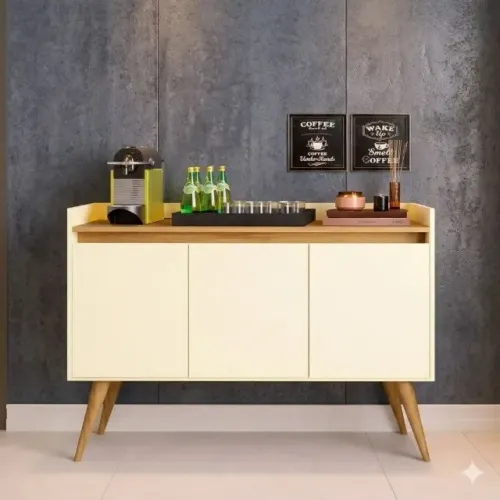 Oferta! Buffet Gold com 3 portas Na Cor Perola/Mel