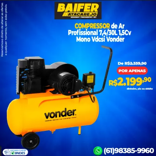 Compressor de Ar Profissional 7,4/30L 1,5Cv Mono Vdcsi Vonder