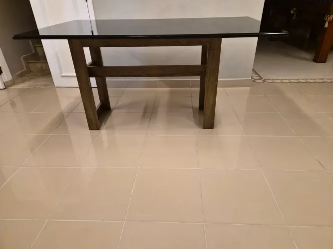 Mesa de Jantar de vidro Preto e madeira 160cm