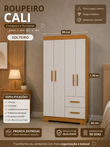 Guarda roupa solteiro cali