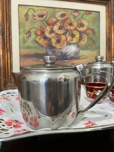 CONJUNTO DE CAFÉ INOX VINTAGE ACOMPANHA BANDEJA