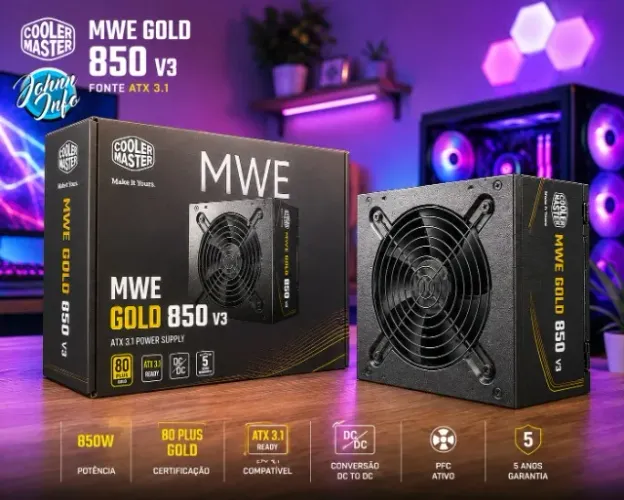 Fonte Cooler Master 850w, 80 Plus Gold Atx 3.1 Preto Preto