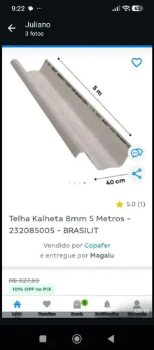 TELHA KALHETA 8MM 5 METROS