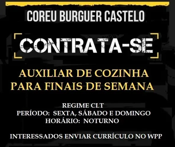 AUXILIAR DE COZINHA PARA FINAIS DE SEMANA