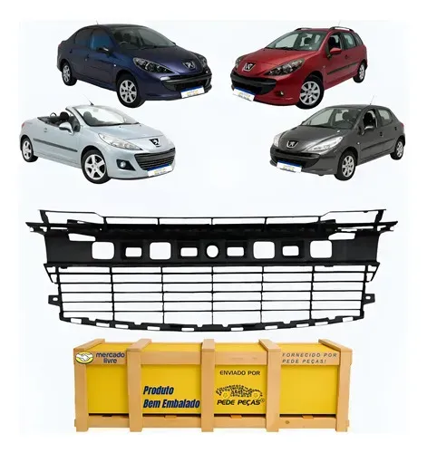 Grade Central Parachoque Peugeot 207 2008 A 2011 Novo Preto
