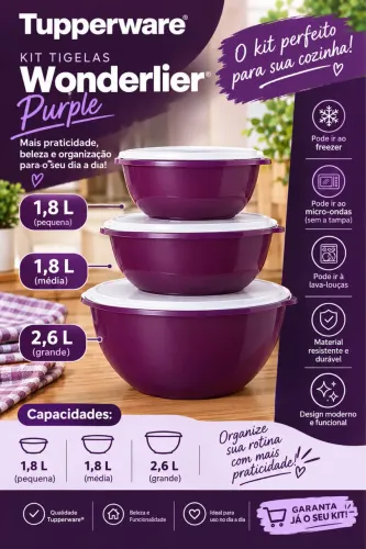 Kit Tupperware Wonderlier 03 peças Purple