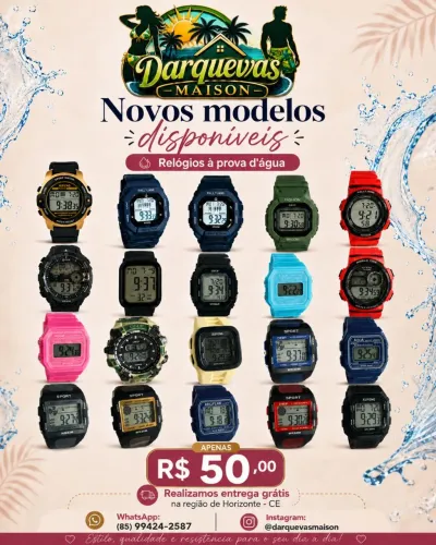 Vendemos relógios novos a prova da água.