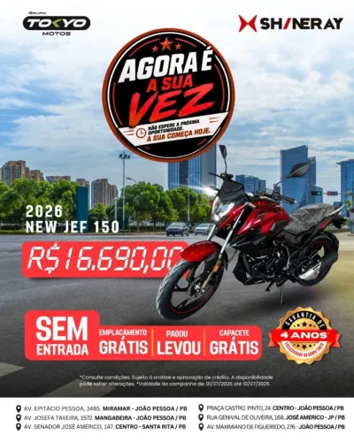 Shineray New Jef 150 - 2027 - Financie 100% Sem Entrada em até 48x no Boleto!