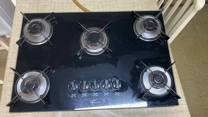 Cooktop a Gás Fischer 5 Bocas Fit Line Mesa Vidro Bivolt