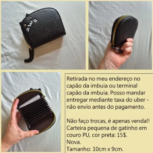 Carteira pequena de gatinho preta nova