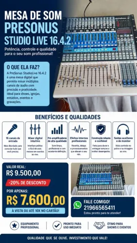 MESA DE SOM PRESONUS STUDIOLIVE 16.0.2 - IMPECÁVEL!
