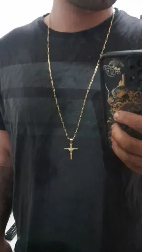 Cordão cartier de prata 950 banhado a ouro com crucifixo