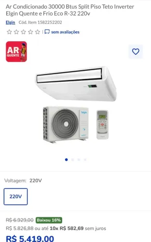 Ar condicionado 30000 Btus Split piso teto inverter , elguin quente e frio Eco R 32 220 V