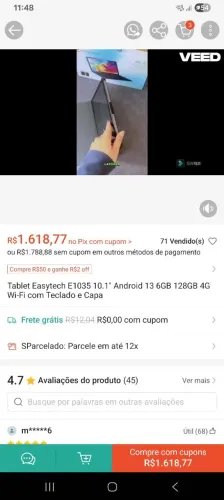 Tablet Easytech E1035 com capa e teclado
