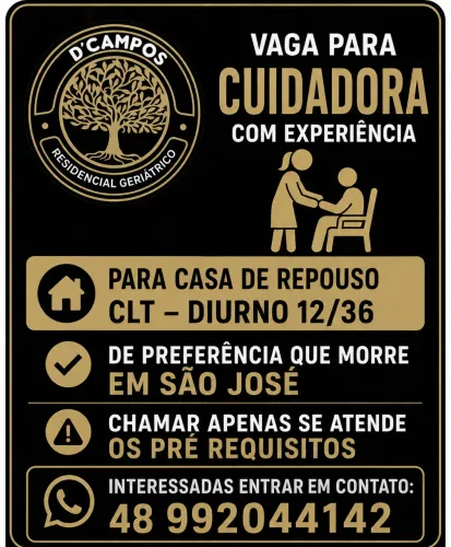 Vaga para cuidadora de idosos com experiência
