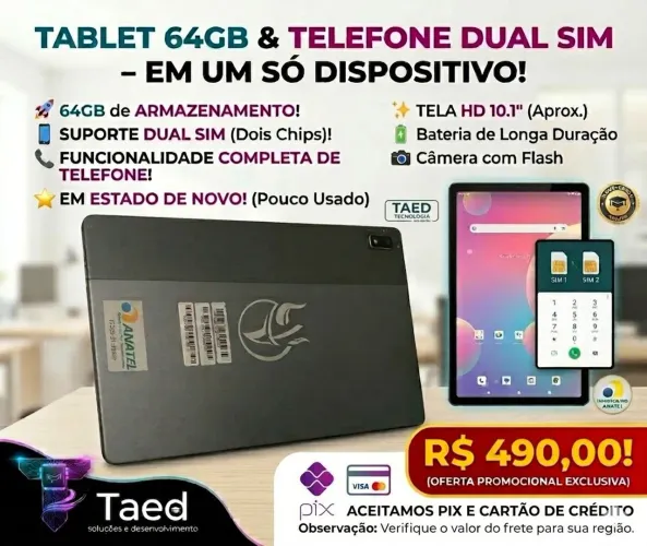Tablet e Celular 2 em 1 com 64GB + caixa
