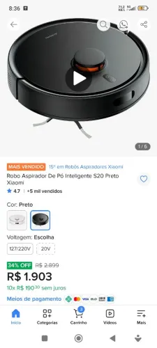 Robo Aspirador De Pó Inteligente S20 Preto Xiaomi