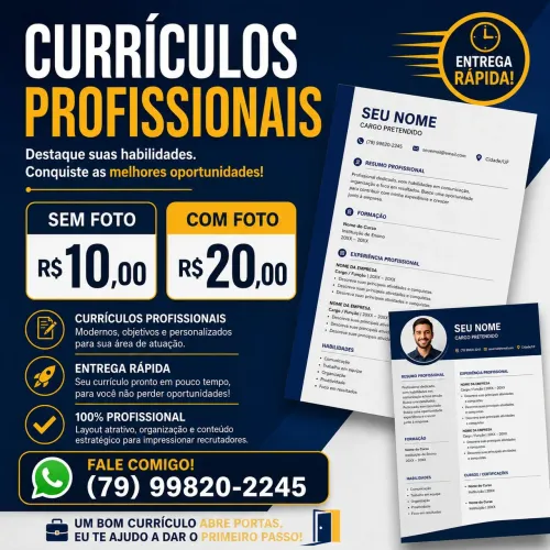Faço Currículos Profissionais com Entrega Rápida