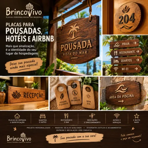 Placas para Pousadas, Hotéis e Airbnb ? Personalizadas em Madeira