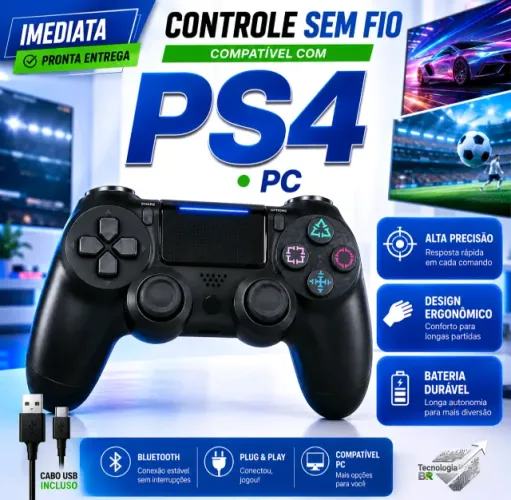 Controle Sem Fio Compatível com PS4 Bluetooth Recarregável Vibração Touchpad para PC steam