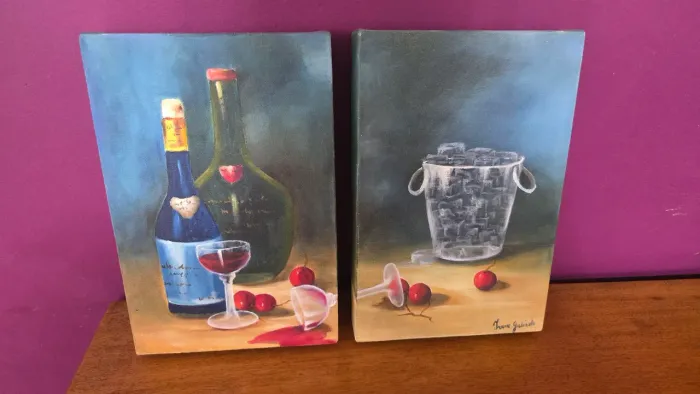 Quadro duplo decorativo taça de vinho pintura à óleo